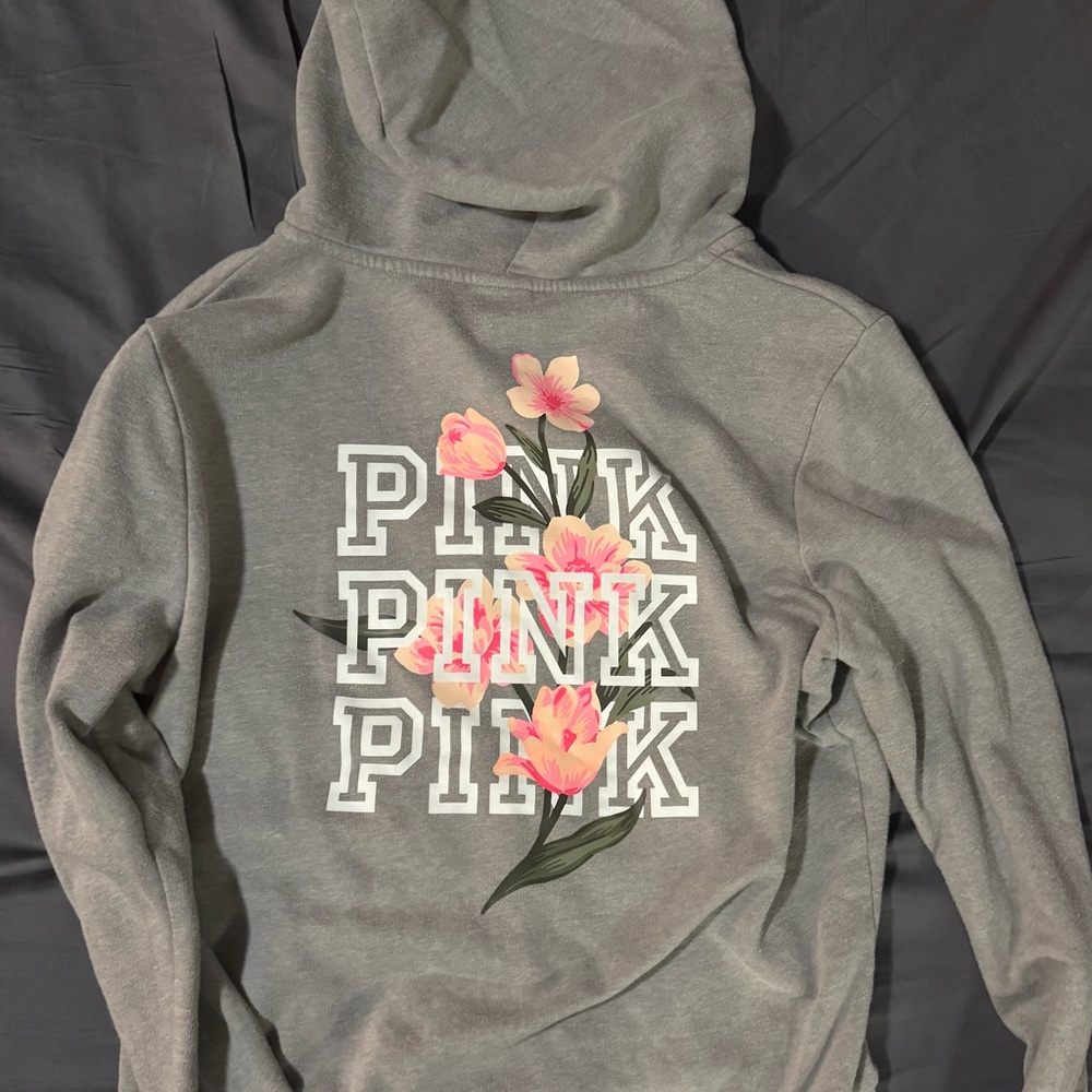 VS PINK - Gray Zip-Up with Pink Floral Design